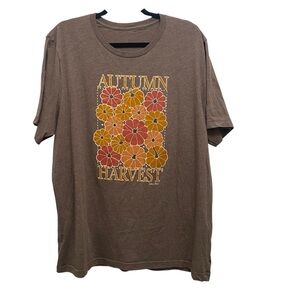 Autumn Harvest Graphic Tee - Brown with Orange & Mustard Flowers